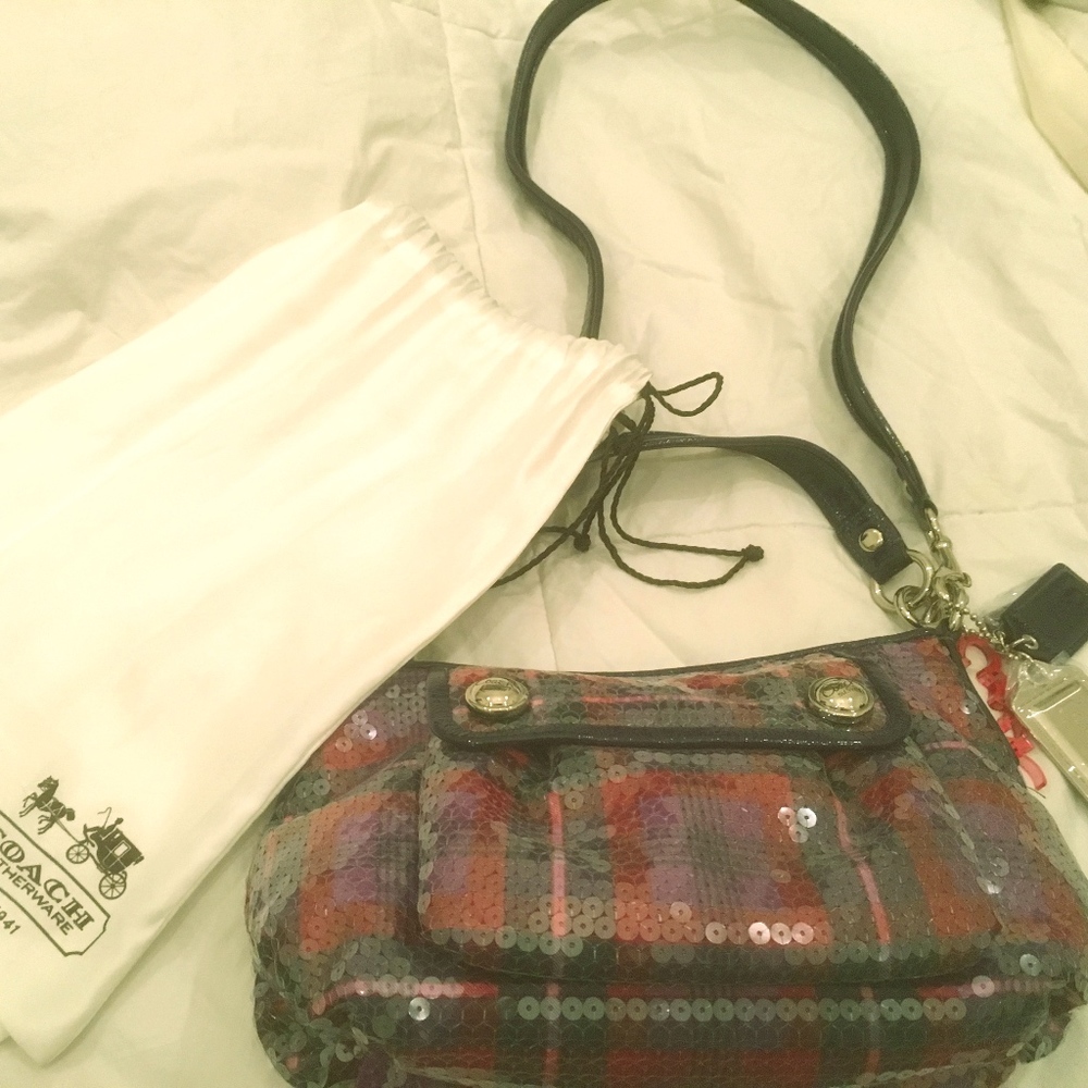 Coach Poppy Sequin  Purple Tartan Cross-body Purse